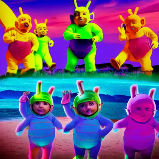 Image similar to Teletubbies neon surf