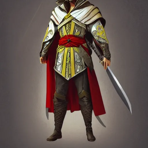 Image similar to an ultra detailed vector image of ezio auditore dressed as solaire of astora, concept art by alphonse mucha and greg rutkowski, praise the blood moon, octane render, liminal space