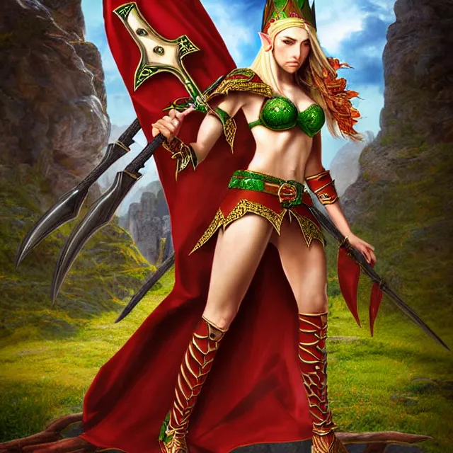 Image similar to warrior elf queen, highly detailed, 4 k, hdr, smooth, sharp focus, high resolution, award - winning photo, illustrated by anne stokes