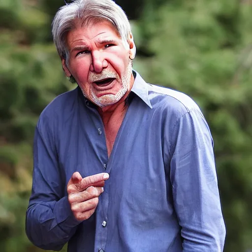 Prompt: high speed photos of harrison ford sneezing