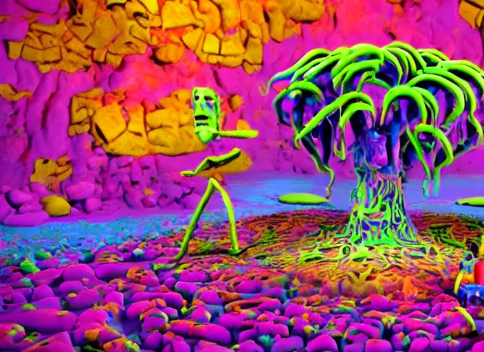 Image similar to ! dream a still image from a psychedelic underground claymation movie by bruce bickford, technicolor 4 k