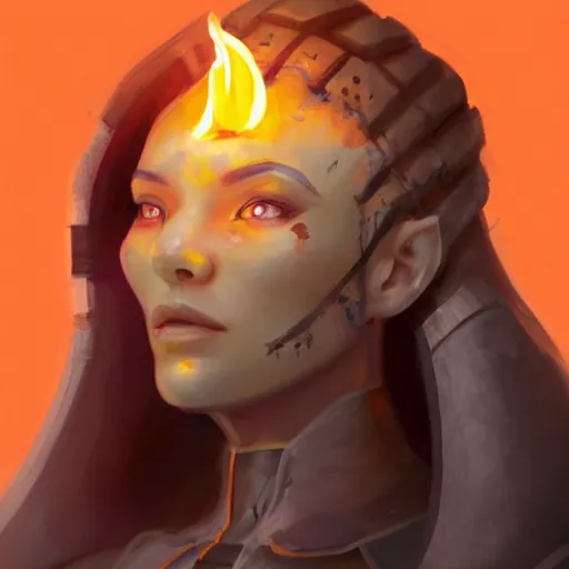 Prompt: side profile portrait of a mixed-race woman with an orange glow on her face from an orange flame being cast as a spell in her hand, medieval metallic knight armor, artstation, cgsociety, masterpiece, dark fantasy