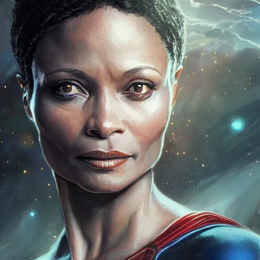 Image similar to full figure ultra realistic illustration, thandie newton as demonic supergirl, intricate, elegant, highly detailed, digital painting, artstation, concept art, smooth, sharp focus, illustration, art by artgerm and greg rutkowski and alphonse mucha