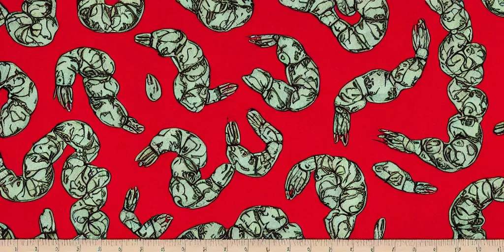 Prompt: versace gucci textile print design detailed concept subtle red shrimp