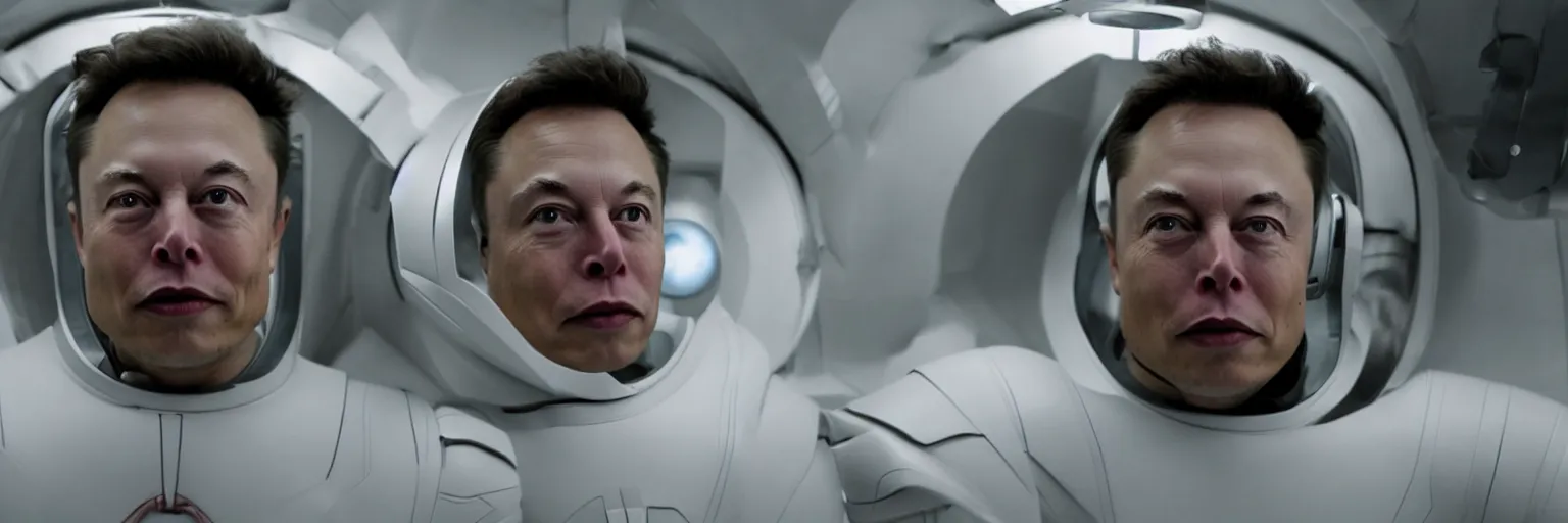 Prompt: elon musk in his sixties in a spaceship, movie still, cinematic, photorealistic, extreme detail, facial features, sharp focus, 8 k, anamorphic lens, lighting, dark