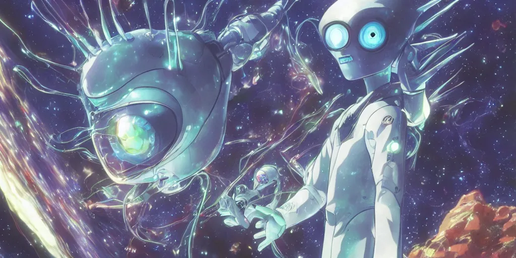 Image similar to hologram of a alien creature, art by makoto shinkai and alan bean, yukito kishiro