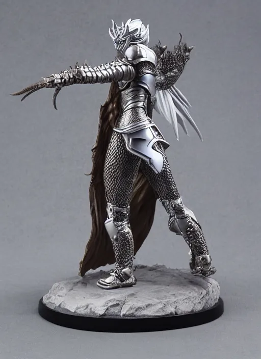 Image similar to 80mm, resin detailed model figure of a female wearing a silver dragon armor without helmet