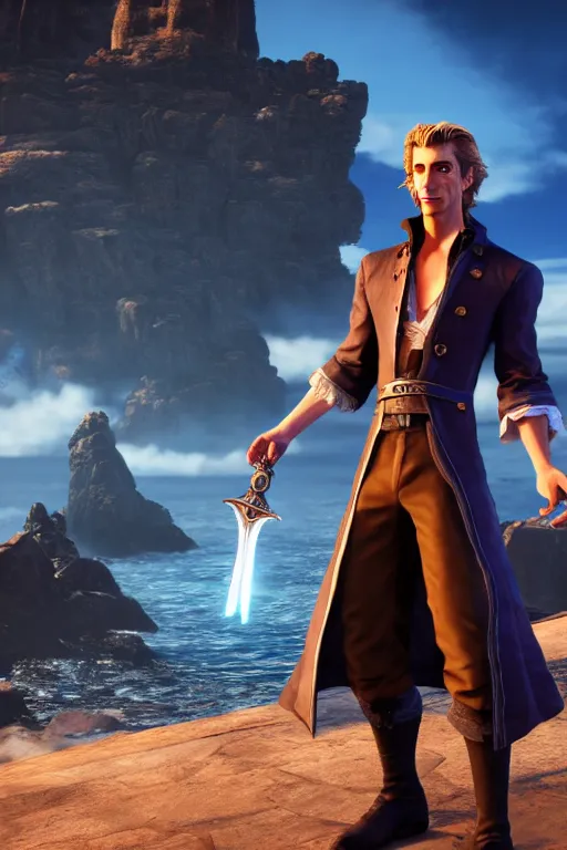 Image similar to screenshot of guybrush threepwood in final fantasy 15, high resolution, hd, 4k