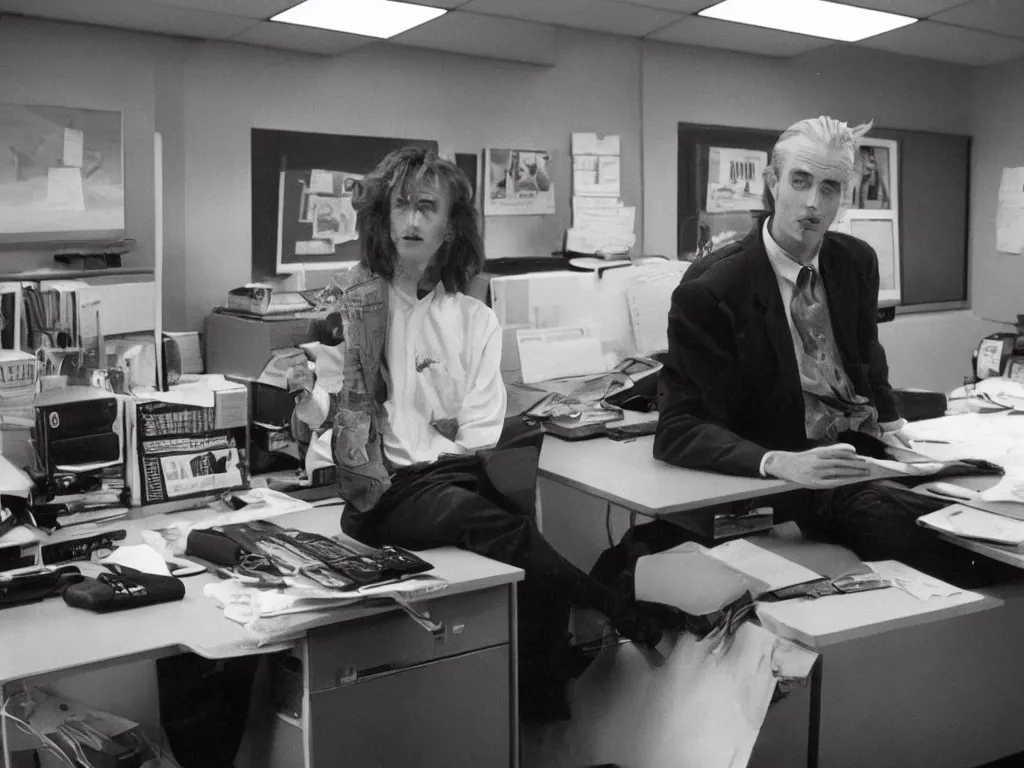 Image similar to bob of twin peaks in 9 0 s cubicle office