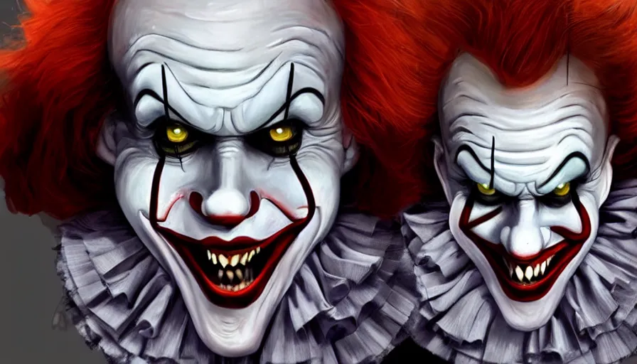 Image similar to Digital painting of Pennywise as Joker, hyperdetailed, artstation, cgsociety, 8k