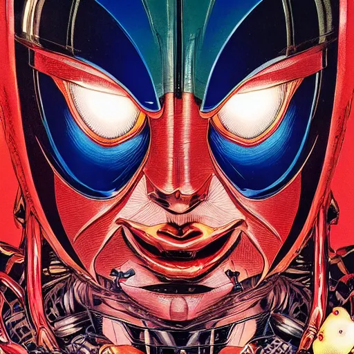 Prompt: portrait of crazy ultraman, symmetrical, by yoichi hatakenaka, masamune shirow, josan gonzales and dan mumford, ayami kojima, takato yamamoto, barclay shaw, karol bak, yukito kishiro