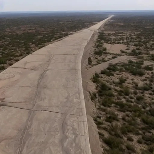 Prompt: Satellite image of the Donald Trump Border Wall, made of solid concrete and 50 feet high