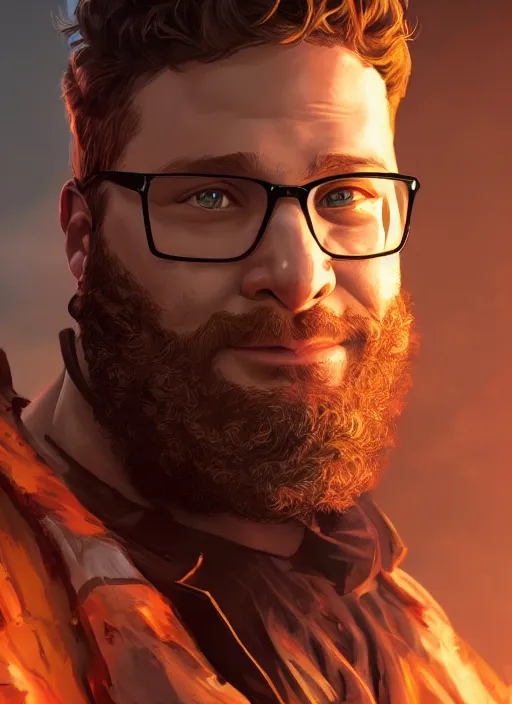 Image similar to An epic fantasy comic book style portrait painting of Seth rogen, unreal 5, DAZ, hyperrealistic, octane render, cosplay, RPG portrait, dynamic lighting