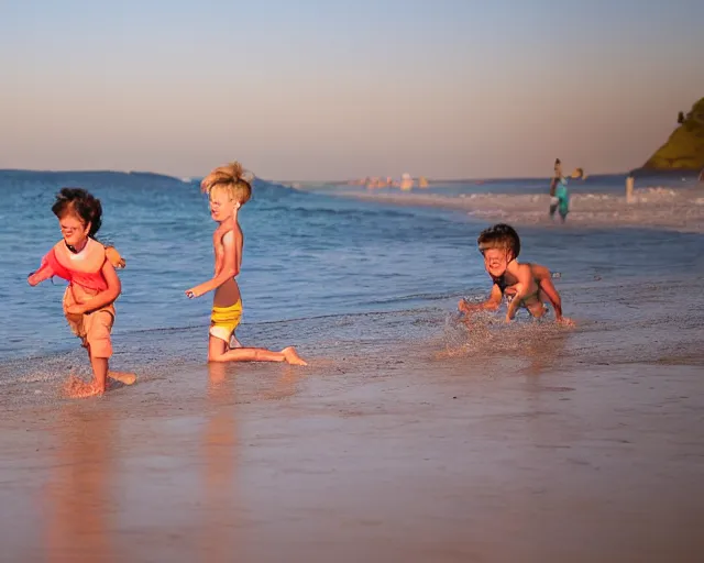 Image similar to children playing at the beach, action photography, cdx