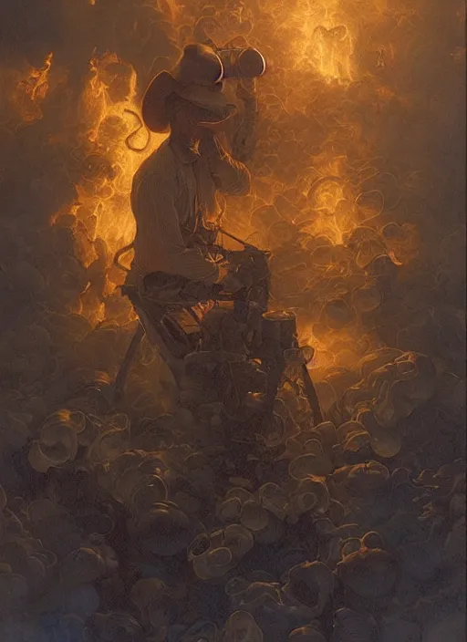 Image similar to A telemarketer made from fire and thick steam, torch shadows, foggy night, intricate, elegant, highly detailed, donato giancola, Joseph Christian Leyendecker, WLOP, Boris Vallejo, Artgerm