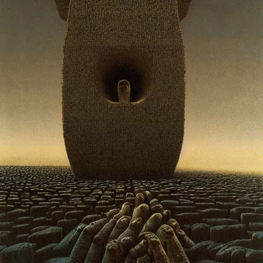 Image similar to A machine that can turn any object into gold by zdzisław beksiński