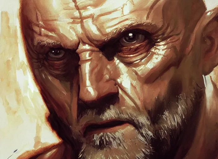 Prompt: a highly detailed beautiful portrait of anthony hopkins as kratos by gregory manchess, james gurney, james jean