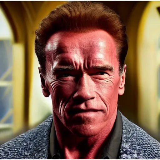 Prompt: Arnold Schwarzenegger as Harry Potter, 4k movie screen capture, high detail