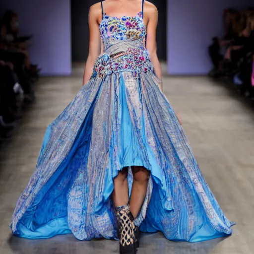 Image similar to runway model wearing a dress designed by luigi serafini