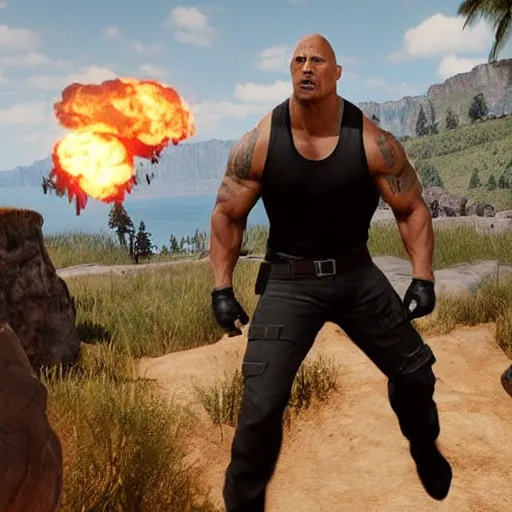 Prompt: Dwayne Johnson wins PUBG. Dance screenshot.