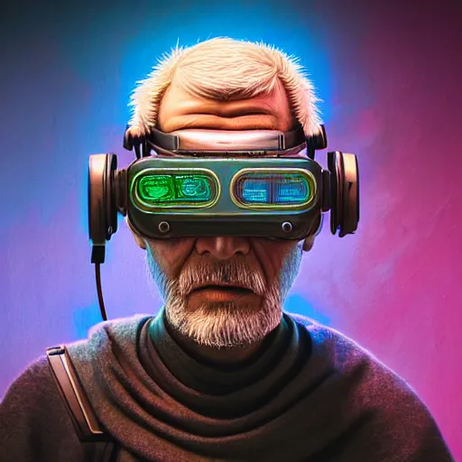 Image similar to Colour Photography of 1000 years old man with highly detailed 1000 years old face wearing higly detailed cyberpunk VR Headset designed by Josan Gonzalez Many details. Man raging screaming . In style of Josan Gonzalez and Mike Winkelmann andgreg rutkowski and alphonse muchaand Caspar David Friedrich and Stephen Hickman and James Gurney and Hiromasa Ogura. Rendered in Blender