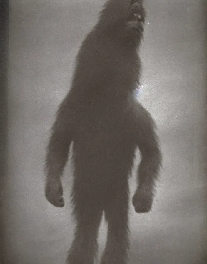 Prompt: polaroid photograph alleged proof of bigfoot