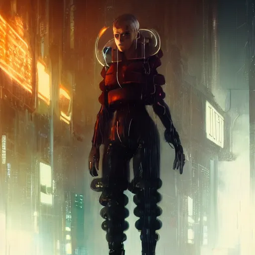 Prompt: kerli koiv, cyberpunk, bladerunner, character portrait, sharp, digital matte painting, anime key art by yoshitaka amano, greg rutkowski, wlop, dramatic lighting, trending on artstation