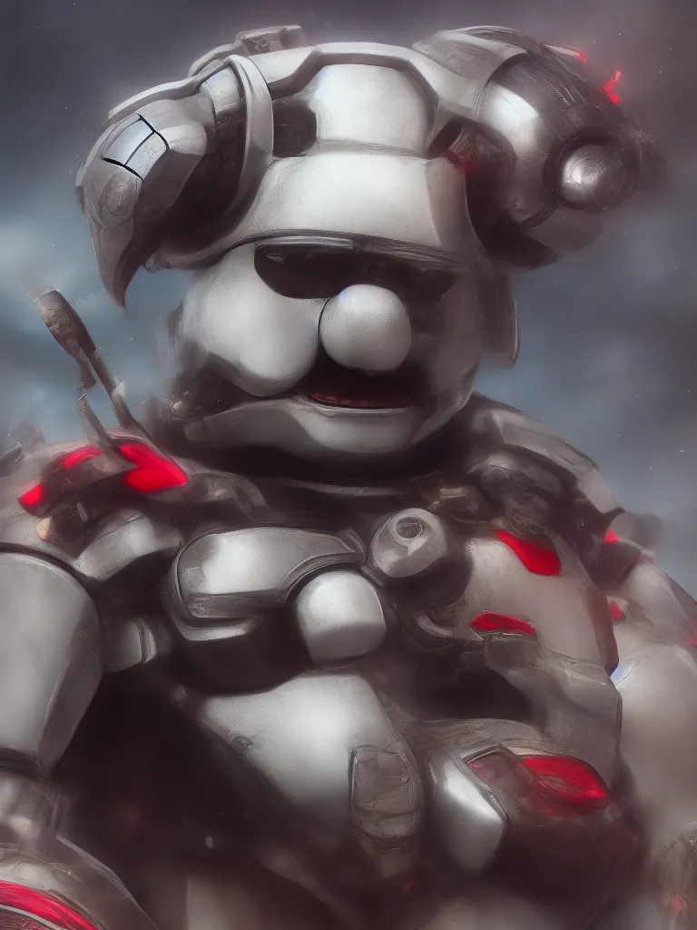 Image similar to “A detailed portrait of a giant robot panda dressed as a samurai, anime, trending on artstation, octane render, cgsociety, 4K, 8K”