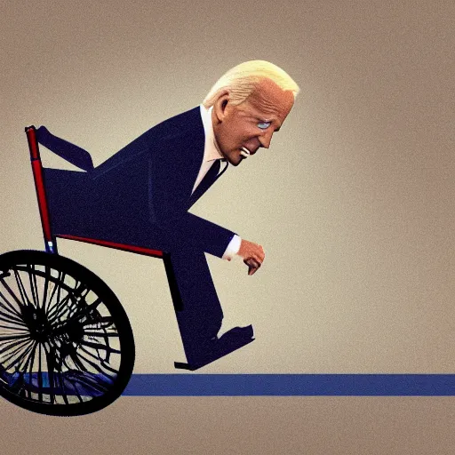 Prompt: joe biden falling down a wheelchair, detailed, 8 k, detailed face, photorealistic, sharp focus