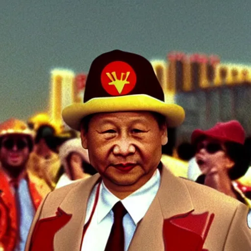 Prompt: xi jinping as raoul duke in fear and loathing in los vegas, cinematic still, hdr ( 1 9 9 8 )