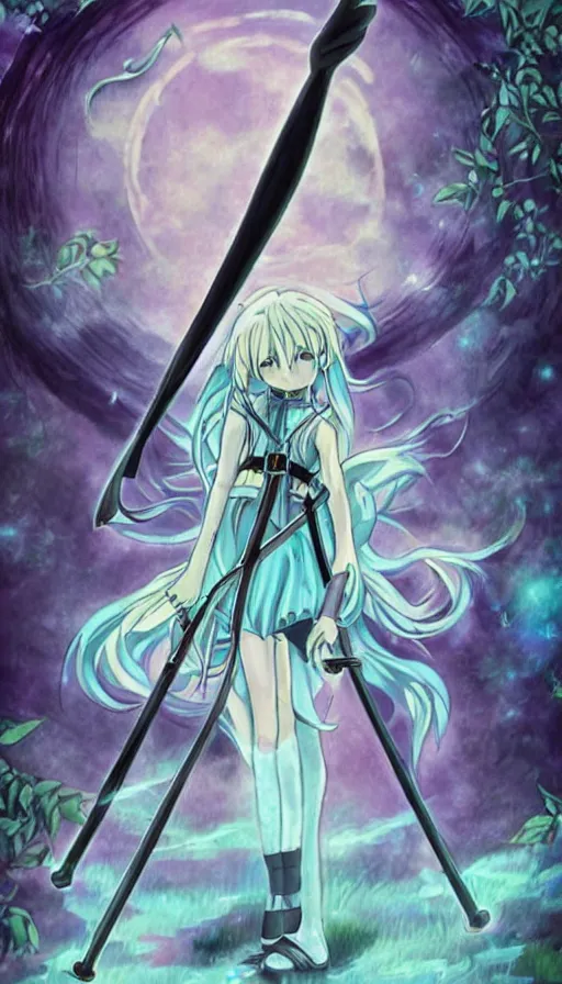 Image similar to a beautiful link drawing of the being death as a cute anime girl with a giant scythe from a studio ghibli film inspired by the death tarot card, dark vibes, pastel colors, cosmic, high quality