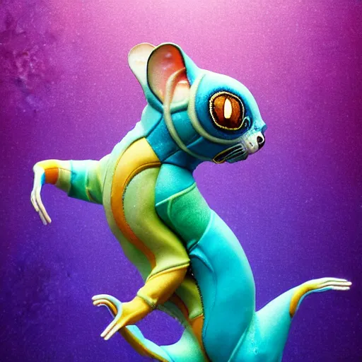 Image similar to #midjourneyart :: sugar glider android character submerged in water, crystal lake:: by Martine Johanna and Simon Stålenhag and Chie Yoshii and Casey Weldon and Guillermo del toro :: ornate, dynamic, particulate, rich colors, intricate, elegant, highly detailed, centered, artstation, smooth, sharp focus, octane render, 3d