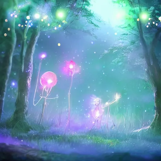 Image similar to beautiful glowing pixies in a fantasy forest