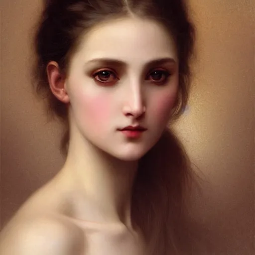 Image similar to portrait of a young woman, by bouguereau, tom bagshaw, wlop