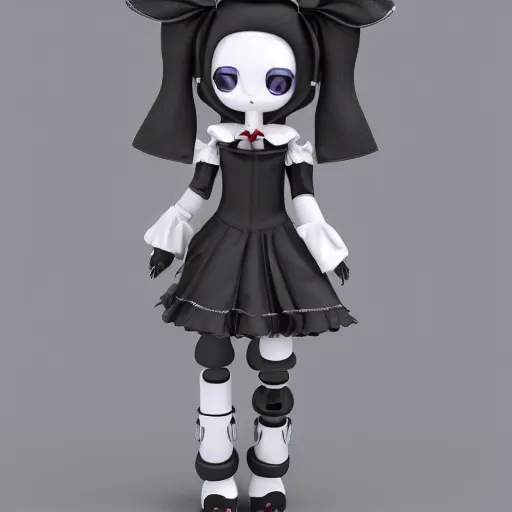 Image similar to cute fumo plush of a furry gothic maid robot, anime, vray