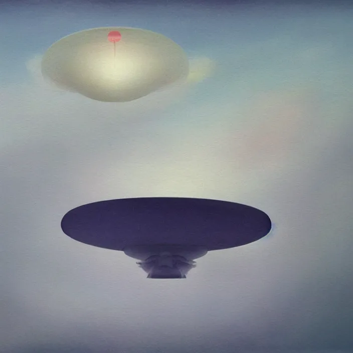 Prompt: a hovering UFO ,painting by Hsiao-Ron Cheng,