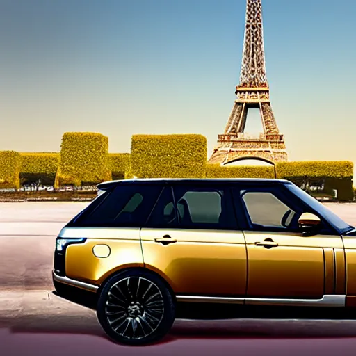 Prompt: range rover car in the shape of a balloon flying in front of the eiffel tower, photo realistic, golden hour