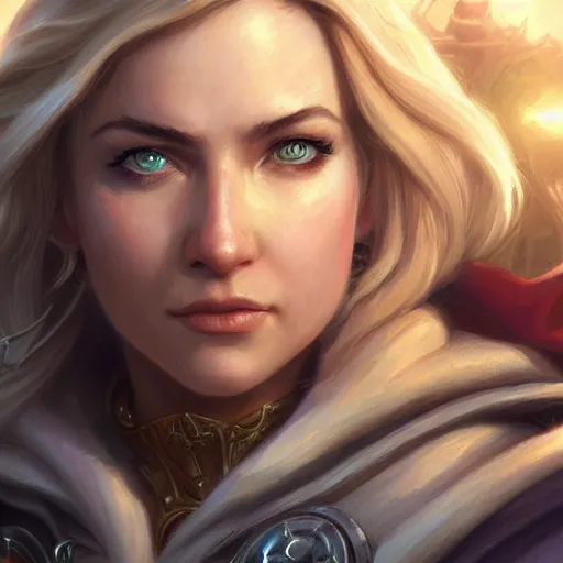 Image similar to jaina proudmoore character portrait, close up, concept art, intricate details, highly detailed photorealistic portrait by michael komarck, adam hughes, seseon yoon, artgerm and warren louw