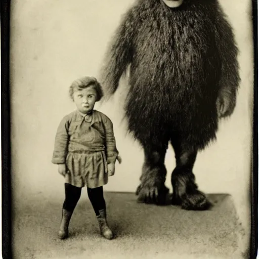 Prompt: tintype of big foot