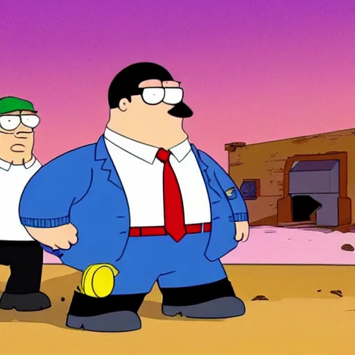 Prompt: gang shootout involving peter griffin, in the style of family guy