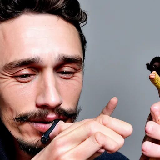 Image similar to james franco smoking a joint with an ape, award winning photography