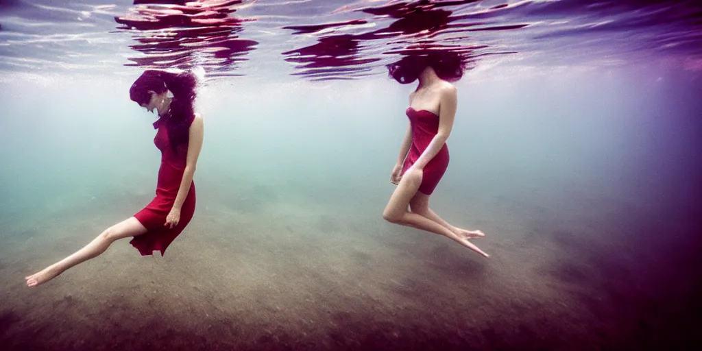 Image similar to underwater photography of beautiful model in flat dress by emmanuel lubezki