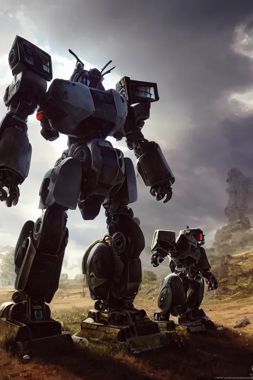 Image similar to mechwarrior 5 : mercenaries mech megaman transformer robot boss tank engine game octane render, 4 k, hd 2 0 2 2 3 d cgi rtx hdr style chrome reflexion glow fanart, global illumination ray tracing hdr fanart arstation by sung choi and eric pfeiffer and gabriel garza and casper konefal pixar and disney unreal zbrush central hardmesh