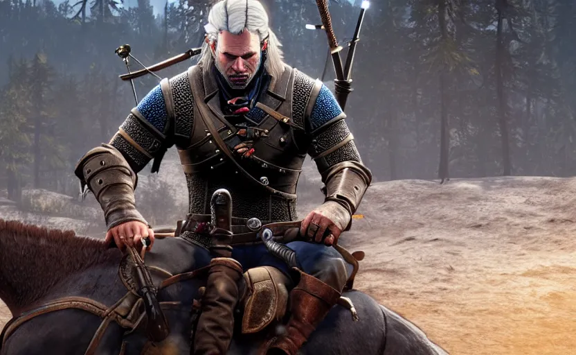 Image similar to screenshot of arthur morgan in the witcher 3,