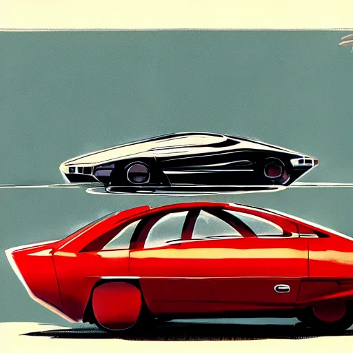 Image similar to concept art for a car with built - in meat smoker, painted by syd mead