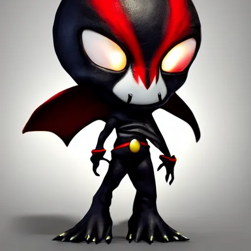 Image similar to super cute chibi Spawn 3D concept art by Todd mcfarlane, 4K, anthropomorphic, elegant, glowing effect, ornate, dynamic, centered, sharp focus, beautiful detailed, face very realistic, Game Art!!, hyper detailed, no background, cartoon, cinematic, raytrace, Trend on artstation, C4D