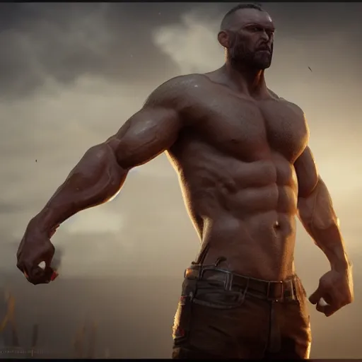 Prompt: John Scott Cothill with buff body, realistic artstyle, wide shot, dramatic lighting, octane render, hyperrealistic, high quality, highly detailed, HD, beautiful, cinematic, 8k, unreal engine, facial accuracy, symmetrical