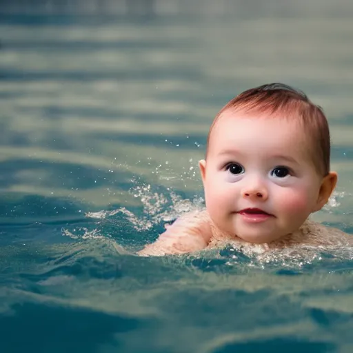 Prompt: a beautify baby swimming in a lake between the clouds, 4 k