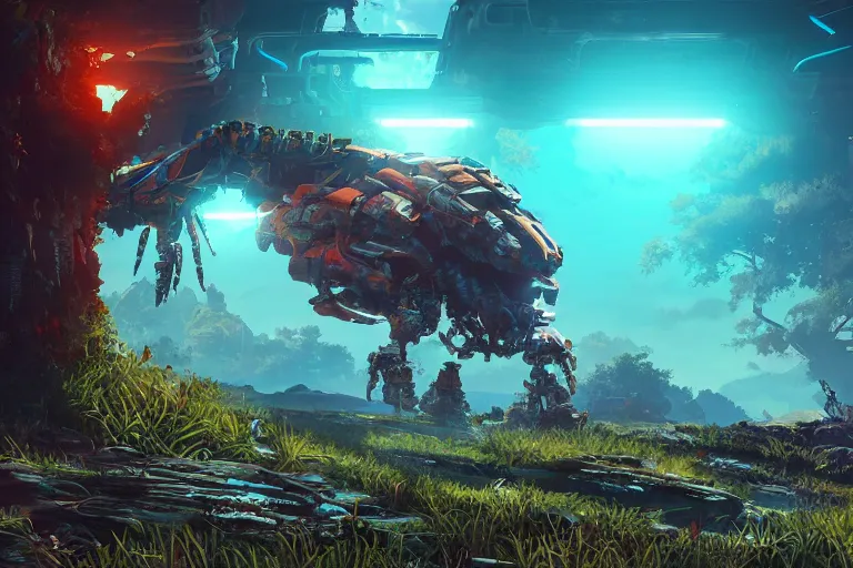 Image similar to shellsnapper machine mecanical creature robot of horizon forbidden west horizon zero dawn bioluminiscence global illumination ray tracing hdr fanart arstation by ian pesty and alena aenami artworks in 4 k