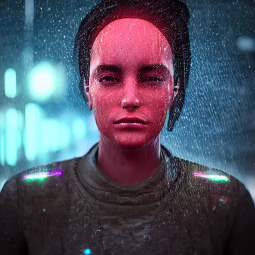 Image similar to human portrait formed out of rain, beautiful, neon, epic detail, galactic background, rendered in octane, unreal engine, realistic